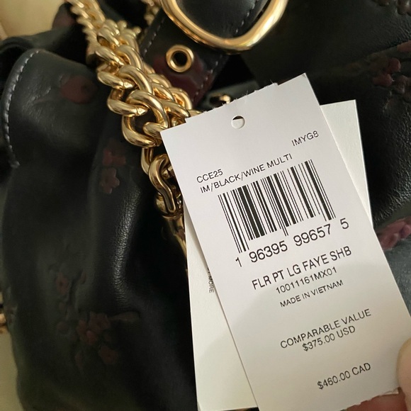 LKNW Coach Faye Shoulder Bag & Wallet Set Leather Floral Print Black/Wine - Picture 12 of 16